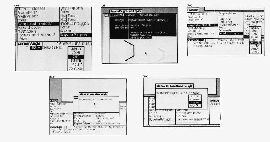 Smalltalk GUI showing method creation and testing breakpoints.